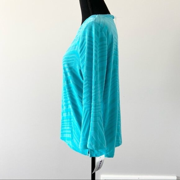 NWT TanJay Aqua Watercolour Bell Sleeve Top - Picture 2 of 16